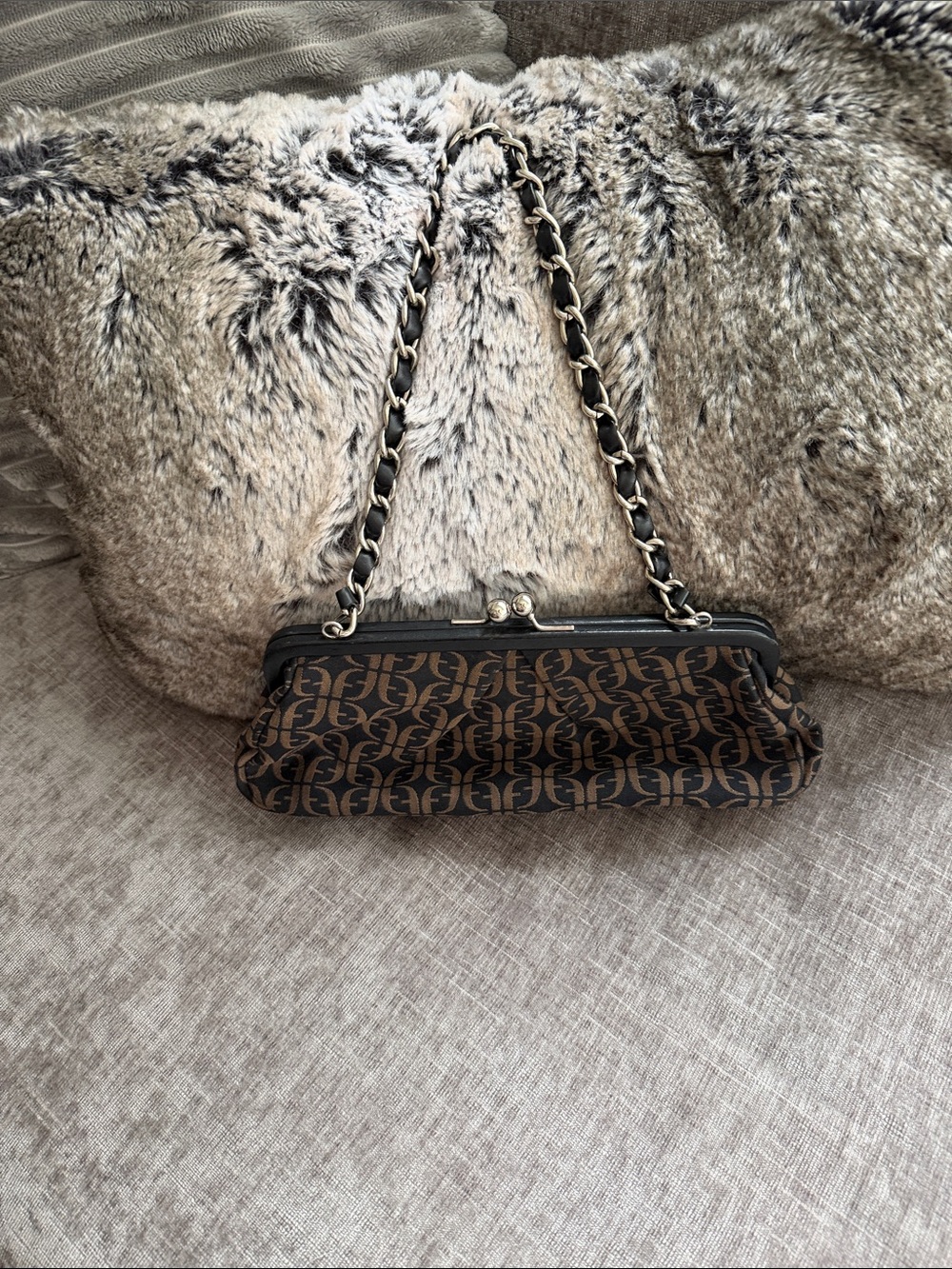 Fossil Brown Logo Frame-Top Shoulder Bag